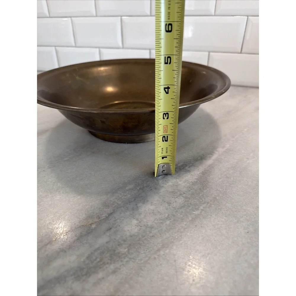 Vintage‎ Footed Brass Bowl Etched Happiness Symbol 11 3/4